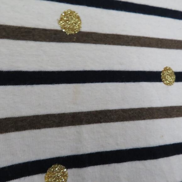 Talbots Women Sz L Cream Black Brown Striped Long Sleeve Top Gold Polka Dot - Picture 4 of 5